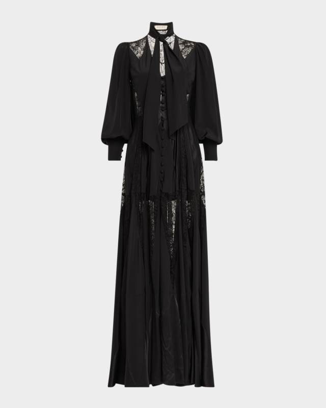 Valtese Lace Cutout Puff-Sleeve Maxi Dress